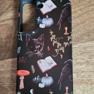 Mystical Black Phone Case with Cats and Crows